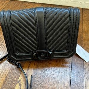 Rebecca Minkoff Chevron Quilted Small Love Crossbody Black on Black